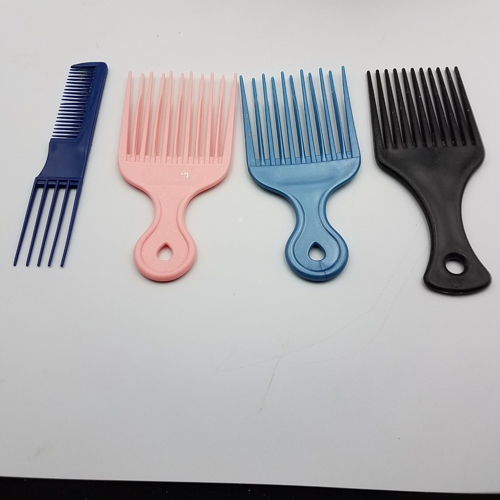Hair Lift Pick Combs Plastic Combo Style Tease Blue Pink Black Lot 4 Volume Fork - Picture 4 of 4